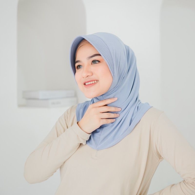 Bergo Sport / Hijab Sporty / Hijab Instant / Hijab Sporty Olah Raga Jersey-Light Grey