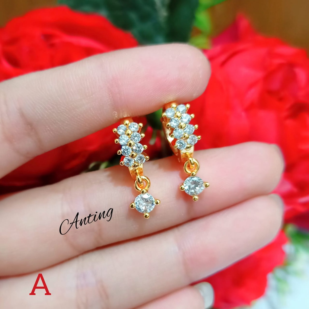 Anting jepit Dewasa permata simple elegan perhiasan emas Korea tidak karat