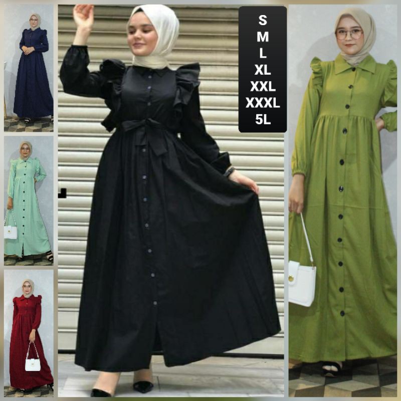 Model Baju Gamis Warna Hitam Tangan Kembung - 50 Model Gamis Warna