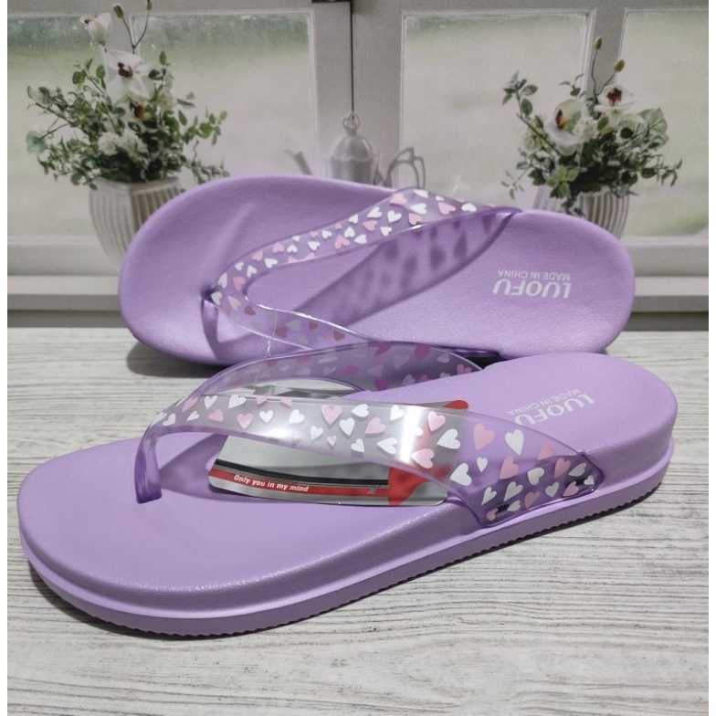 SANDAL JEPIT PEREMPUAN  KARET LUOFU TERBARU E7164 Motif,Sandal jelly wanita kekinian nyaman Empuk