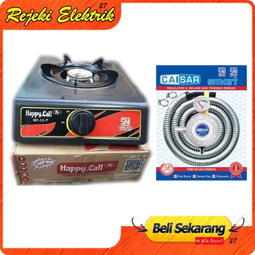 Kompor Gas 1 Tungku Happy Call me Hitam + Selang Regulator Paket Caisar / MPU Gas