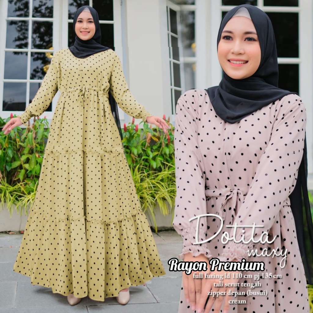 COD Longdress Gamis Jumbo Motif Polkadot Soft sleting Depan Busui Rempel Susun Lengan Karet Devino S