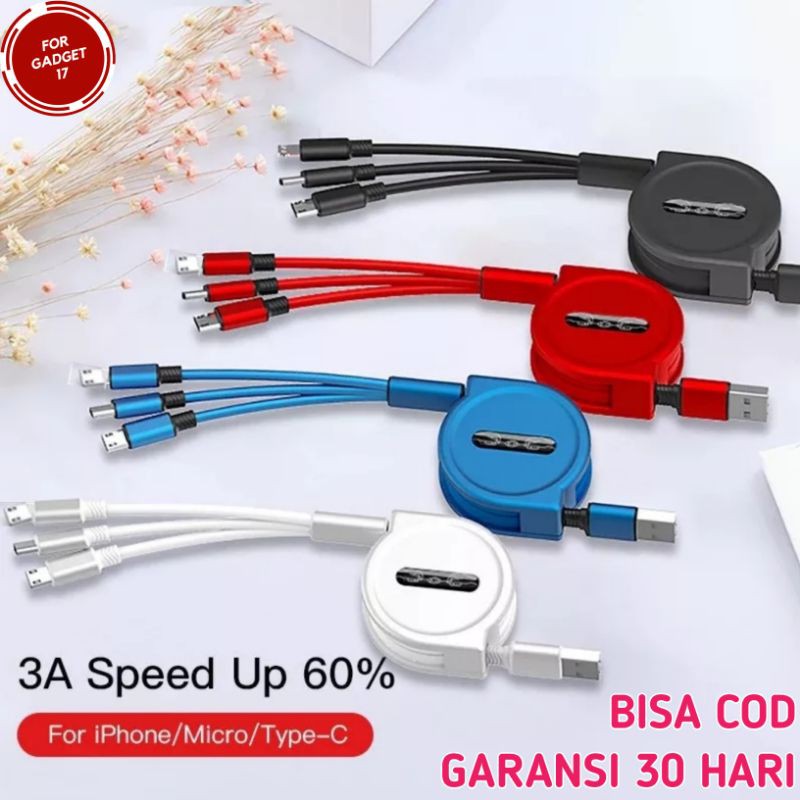 KABEL DATA 3 IN 1 CHARGER CASAN MICRO USB TYPE TIPE C LIGHTING LIGHTNING 2A FAST CHARGING HP HANDPHO