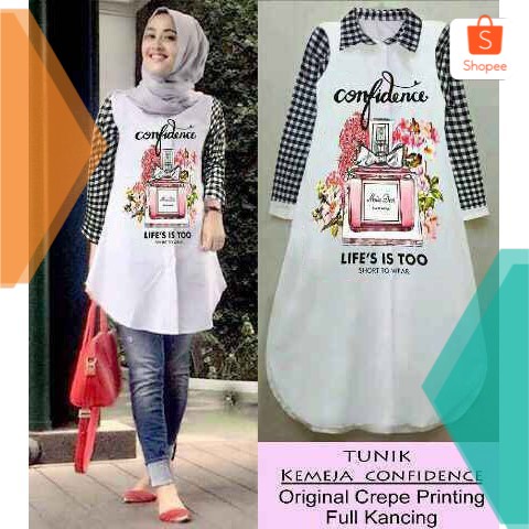 Tunik Remaja Kekinian Confidence Feranda flower Atasan Wanita Muslim Cantik Bahan monalisa bunga