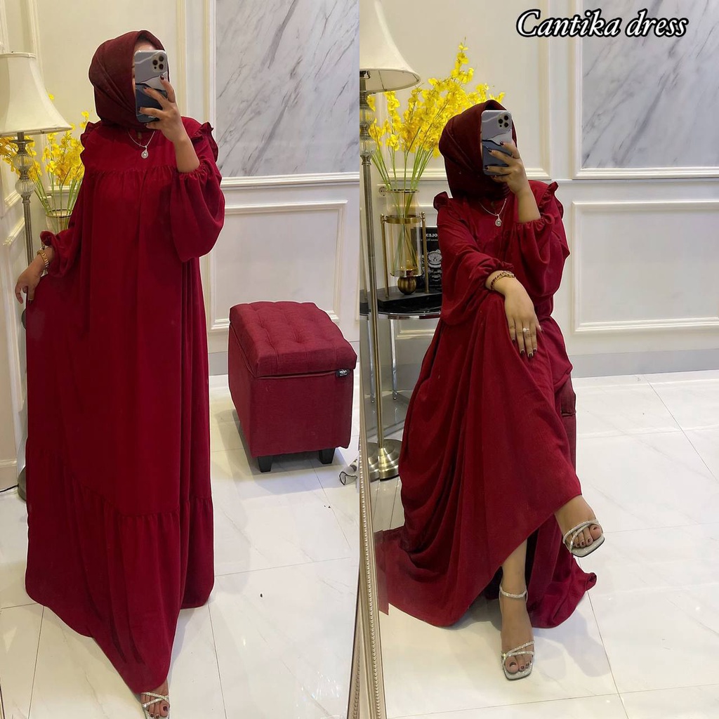 Kalla Gamis Wanita Crinkle Airflow Import Dress Jumbo Lengan Panjang Karet Baju Wanita Kekinian LD 120  cm