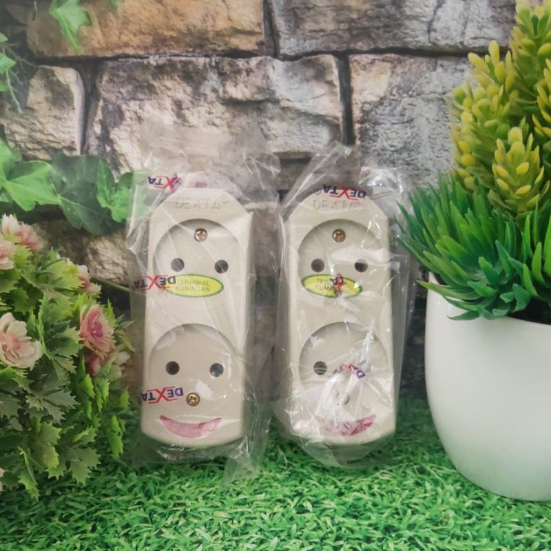 Kontak 2 Lubang Gepeng Terminal Kuningan + Lampu Indikator DEXTA