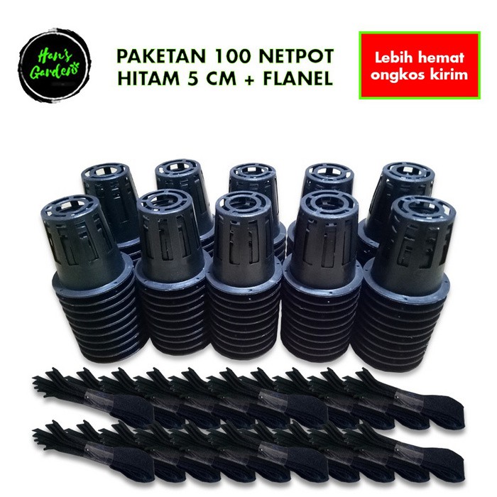 Paketan 100 pcs netpot hitam 5 cm + kain flanel siap pakai