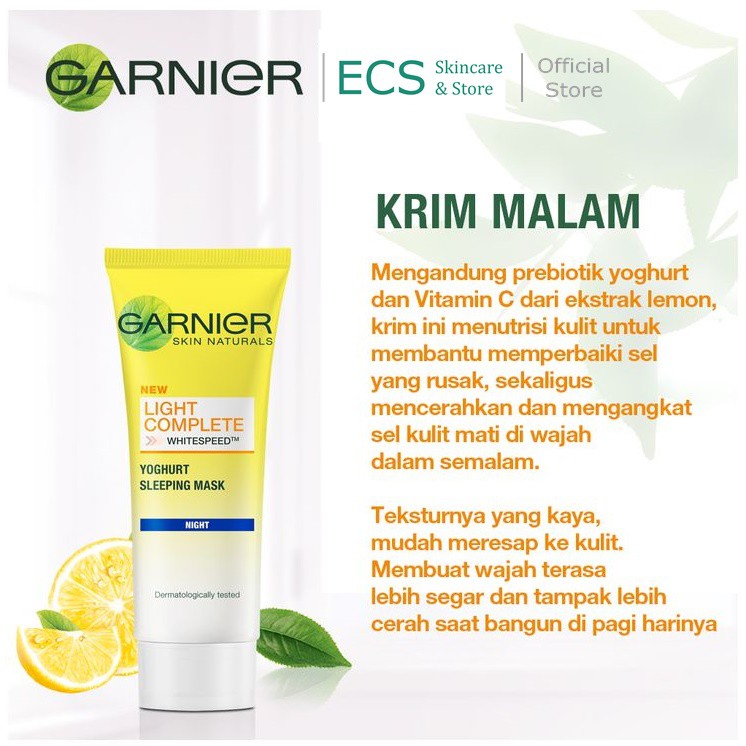 (Dapat 2 pcs Cream Siang + Malam) Paket Garnier LIGHT BRIGHT COMPLETE Day Cream &amp; Night Cream Sleeping Mask - 50 ml / 20 ml - Cream Garnier Kuning Krim Pagi Siang &amp; Malam BPOM Ukuran Besar / Kecil