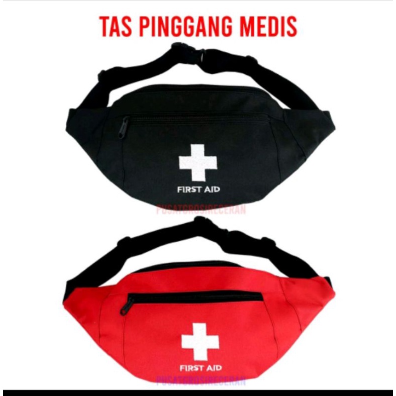 Tas Pinggang P3K First Aid Merah &amp; Hitam