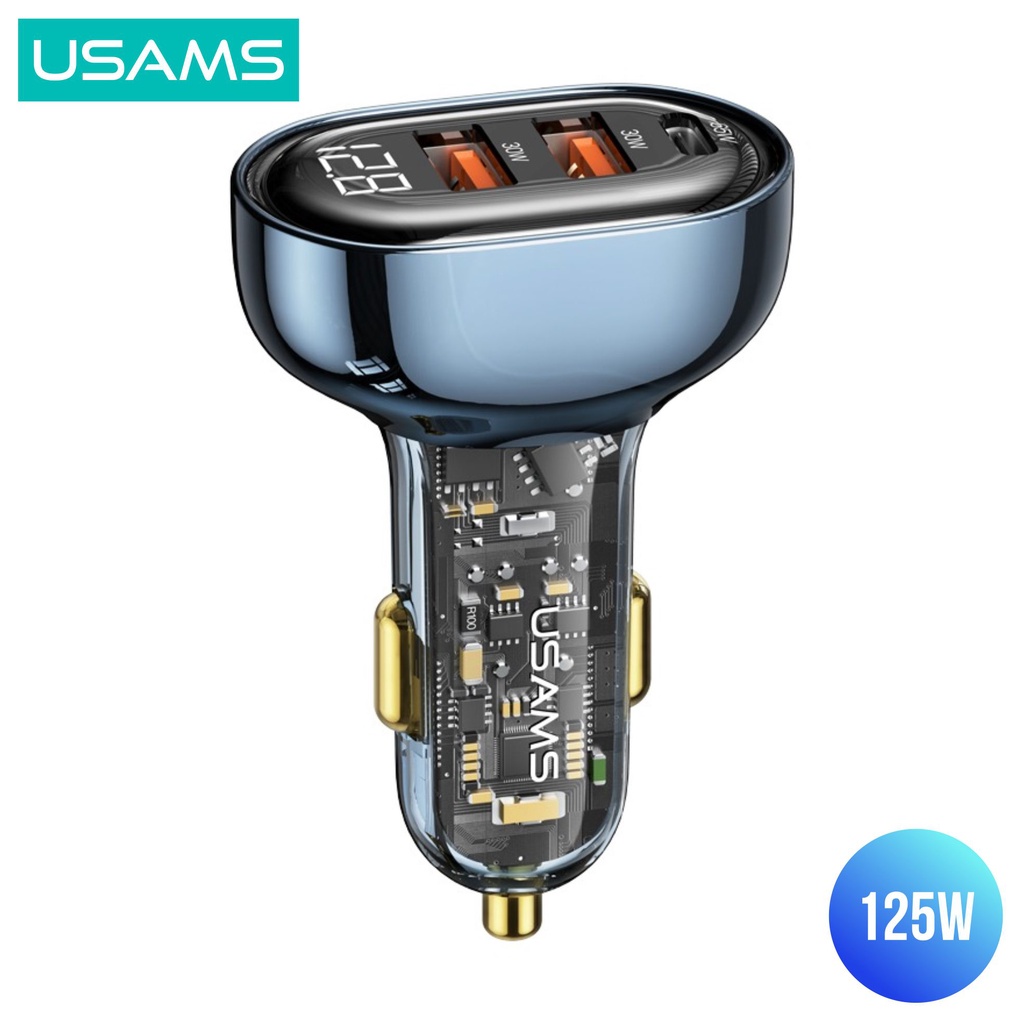 USAMS CC158 Car Fast Charger Mobil Transparent Digital Display 125W