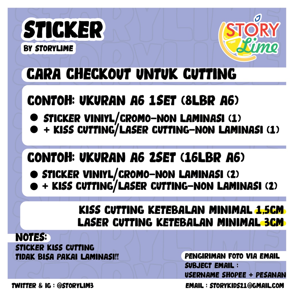 (HARGA PER SET) Sticker Custom ukuran A3, A4, A5, A6 (Sticker Label, sticker cutting, sticker deco, kpop, jpop, dll) By. STORY.LIME