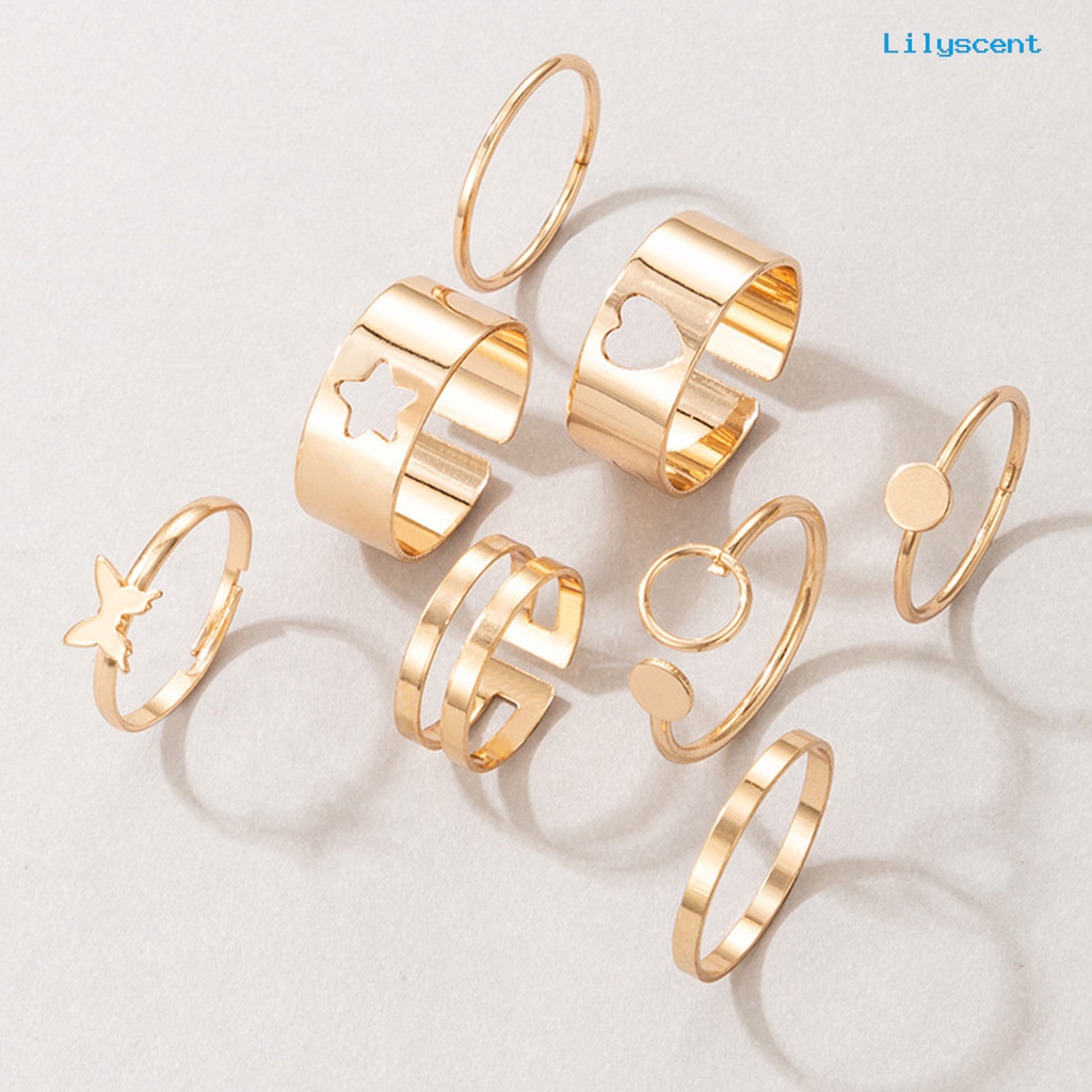 8pcs Cincin Knuckle Bentuk Hati Butterfly Star Plated Stackable Untuk Unisex