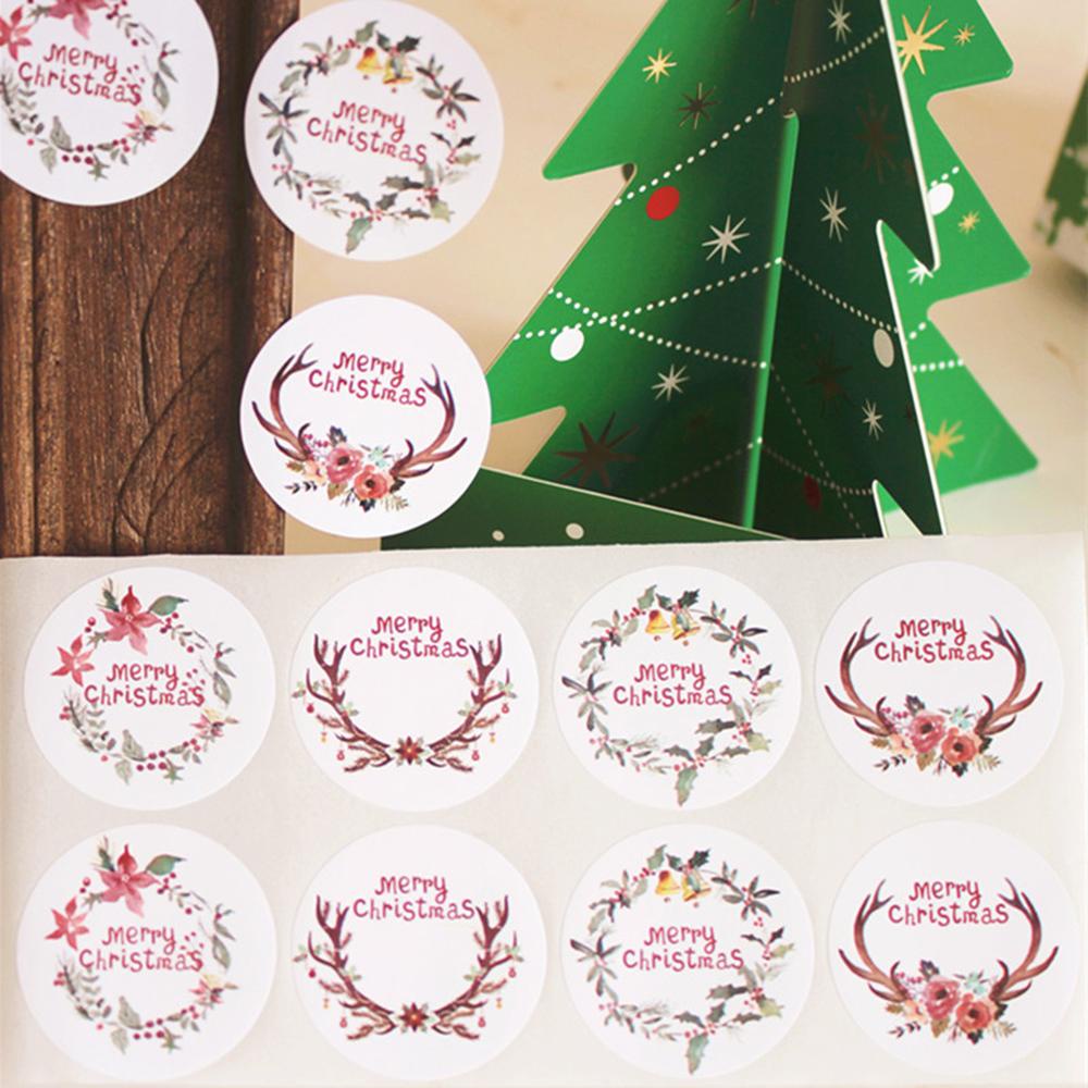 Top108/120pcs Kertas Hadiah Stiker Handmade Baking Hiasan Festival Dekorasi Sealing Craft Merry Christmas