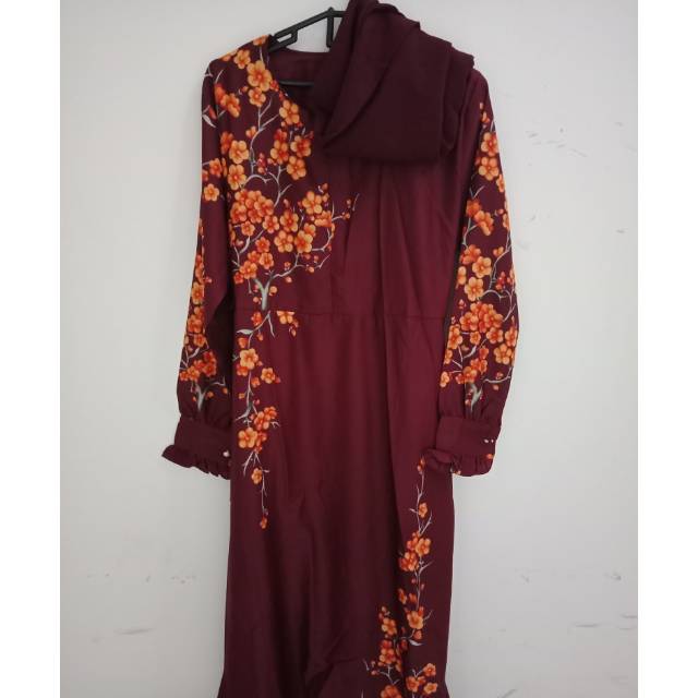 Gamis syari set motif bunga