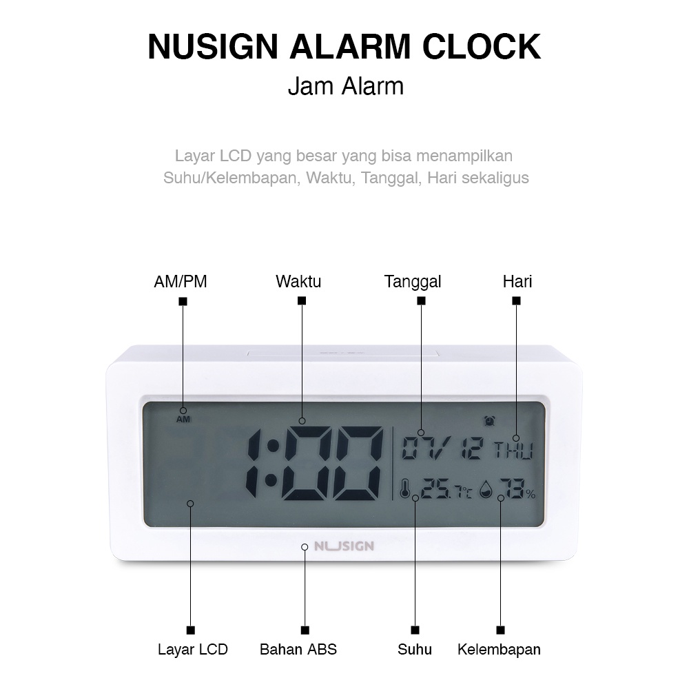 Nusign Digital Clock / Jam Digital Dengan Alarm Hari Tanggal NS881