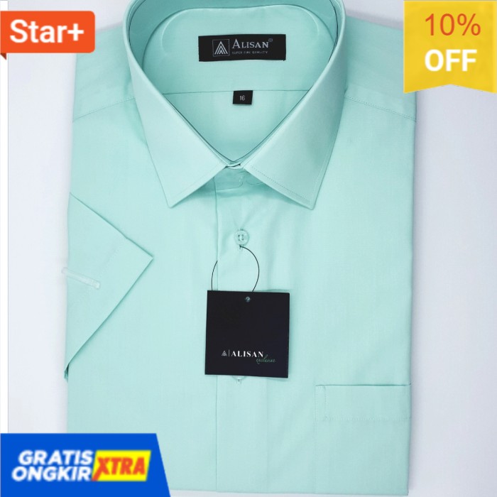 ALISAN Original Reguler Lengan Pendek Kemeja Pria H2 ( Hijau Mint ) Fashion Laku