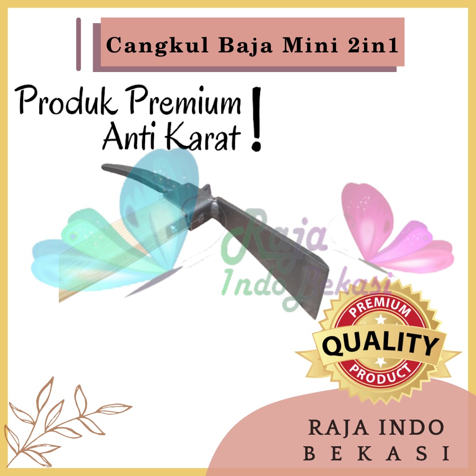 Rajaindobekasi Cangkul Baja Mini 2in1 Multifungsi Gagang Kayu Cangkul Garuk Garukan Pacul Kored Cored Koret Kebun Taman Mini Kecil Serba Guna Murah - Cangkul Garuk Rumput Baja Asli Anti Lengket Anti Karat