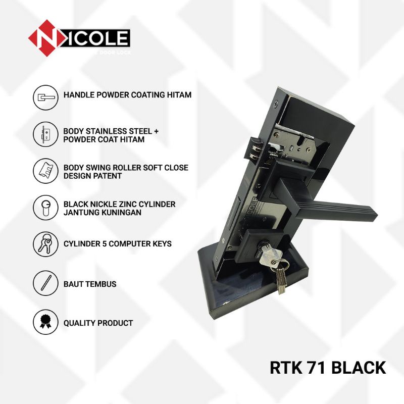 Kunci Pintu Misah / Handle Rosette / Gagang Pintu Set RTK 71 Hitam
