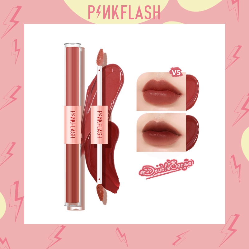 PINKFLASH 3 Pcs Lipstcik Set Dual-ended 2 in 1 Matte Lipstick Moisturising Shimmering Lip Gloss Makeup Set Hottest Beauty Set