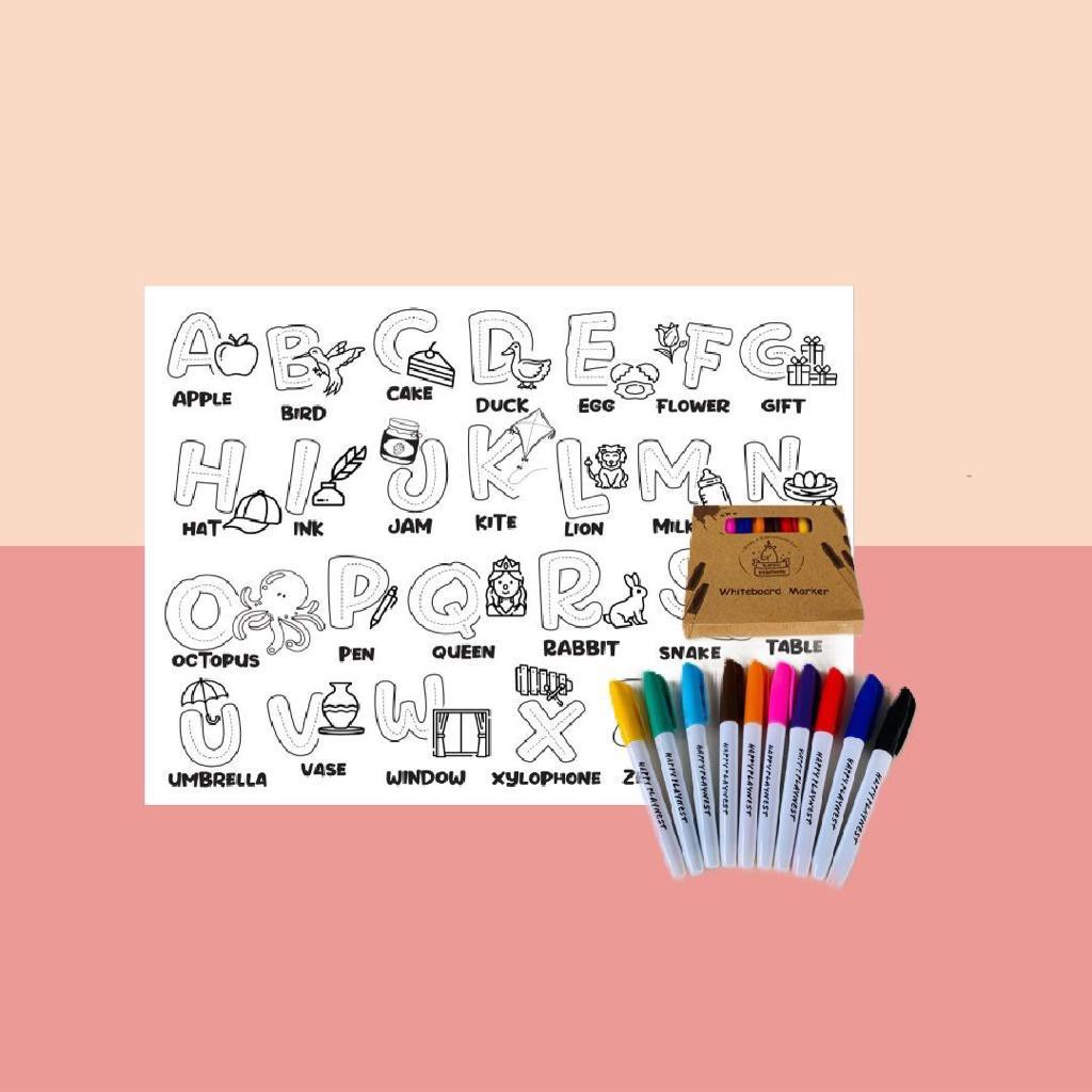 

1 SET MAT "MOTIF ALFABET" & MARKER - WASHABLE SILICONE COLORING MAT MIRIP OHMYMATS