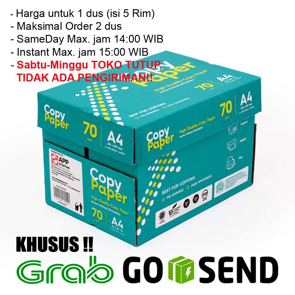 

(5 rim) kertas hvs A4 75 gram copy paper