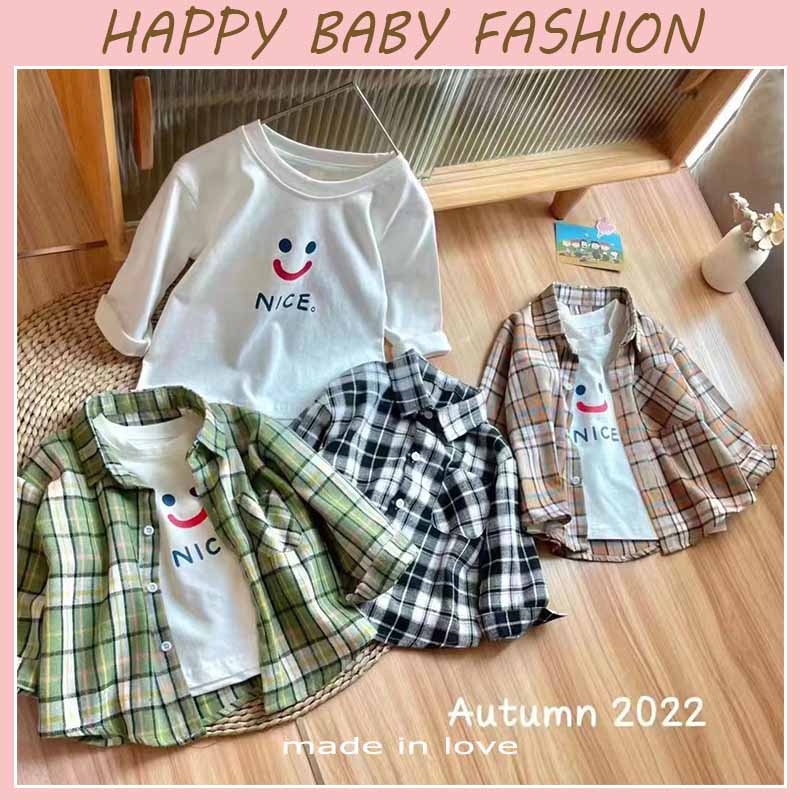 (Baru Datang) CS-01 Satu Set atasan Kemeja ( 2Pcs ) kaos +  kemeja panjang  anak cowok/cewek kualitas premium import / kemeja casual elegant kualitas premium impor