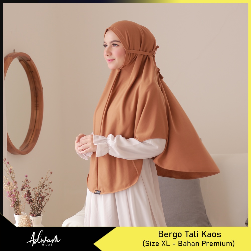 ADWARA HIJAB Jilbab Bergo Tali Kaos XL PREMIUM / Hijab Bergo Tali Non Pet Bahan Tebal dan Adem