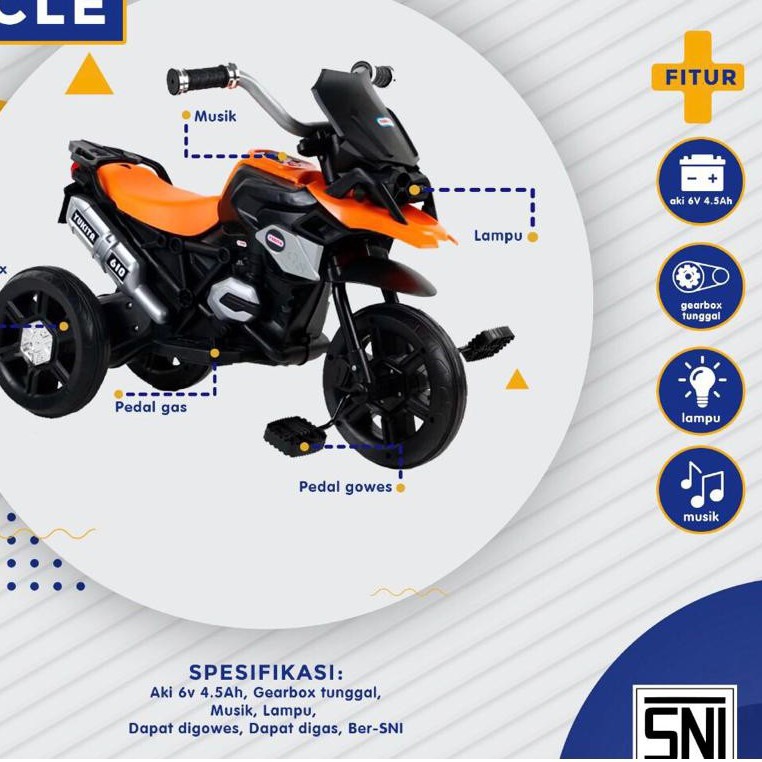 kargo Motor Aki yukita  Mainan BMW R9T Anak 2212 Roda Tiga TRICYCLE T610 ELECTRIC YUKITA  Garansi SNI-3