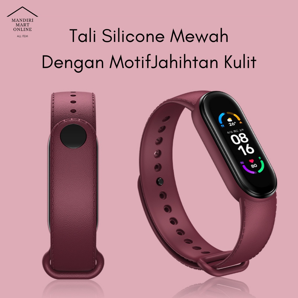 Strap MiBand 3/4/5/6 Strap Silicone Motif Jahitan Kulit Tali Pengganti Xiaomi Mi Band 3/4/5/6 Warna Polos Dengan Motif Jahitan Kulit