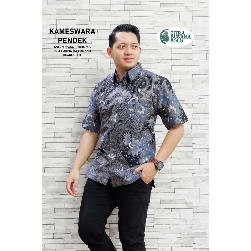 KAMESWARA PENDEK Kemeja Batik Pria Full Furing Bahan Katun Primisima