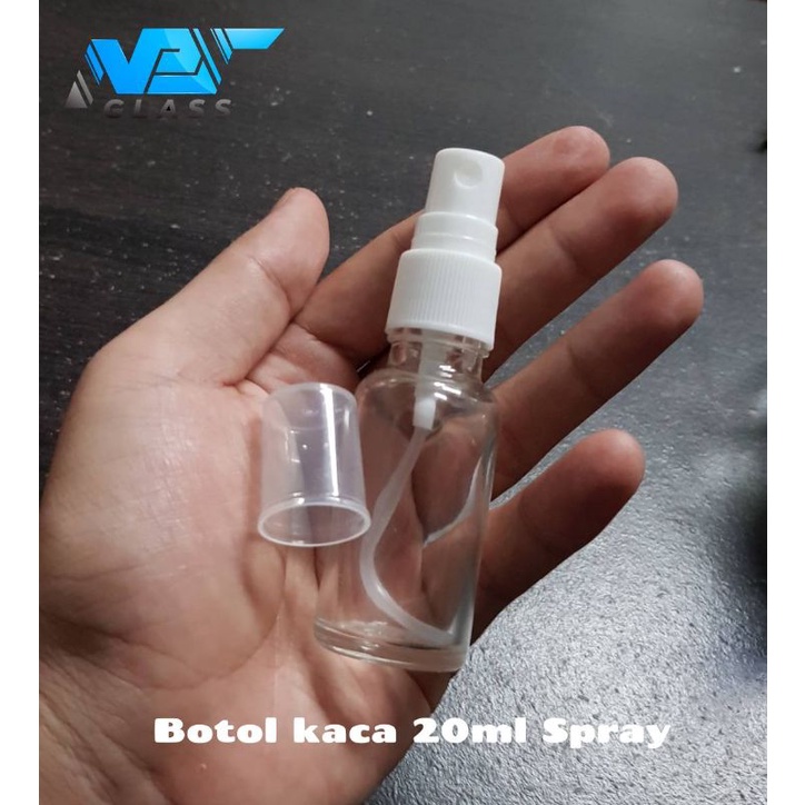 botol kaca 20ml spray / botol kaca bening spray putih