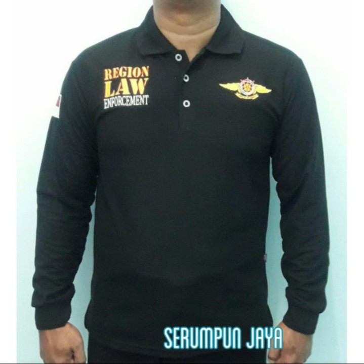 KAOS PRAJA WIBAWA LENGAN PANJANG HITAM - KAOS KERAH SATPOL PP PRAJAWIBAWA PANJANG HITAM FULL BORDIR