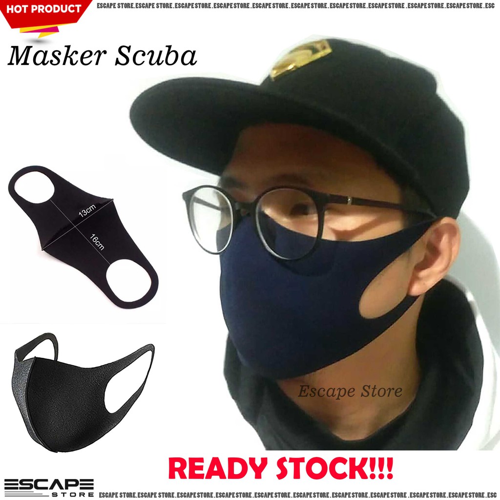 Masker Kain Polos Bahan Scuba Hitam Bisa Dicuci dan Masker Anti Debu dan Polusi