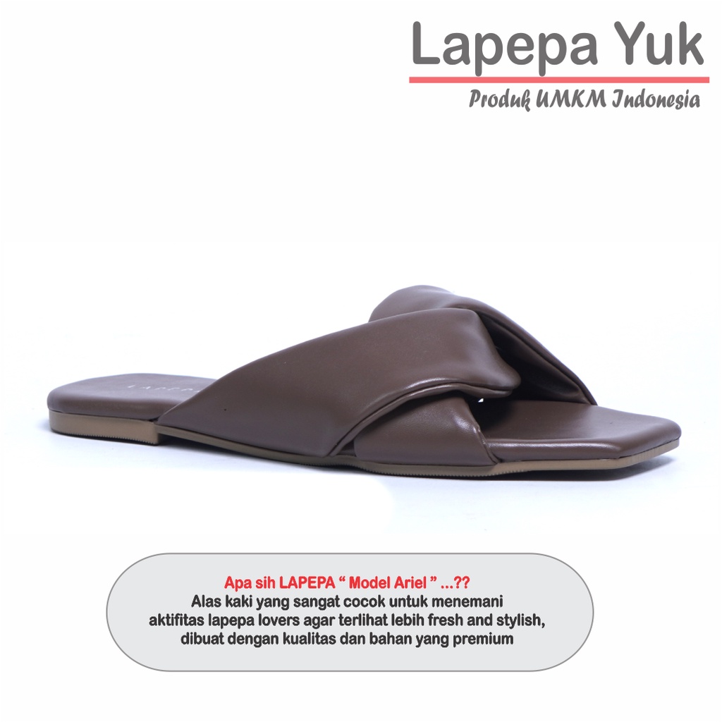 LAPEPA YUK - Sandal Wanita Teplek ARIEL Sendal Cewek Flat Kasual Model Kepang 2 Unik Size 36 37 38 39 40 Lucu Jalan Casual Santai Rumah Slop Warna MOCCA Brown Cokelat Murah Sandals Pergi Selop Premium Original Kekinian Terbaru Shoes Mall Official Store