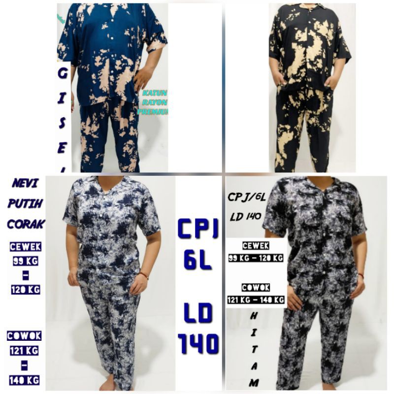 JUMBO ONE SET PIYAMA RAYON LD 140 SETELAN CELANA PANJANG BAJU TIDUR RAYON LENGAN PENDEK PRIA WANITA