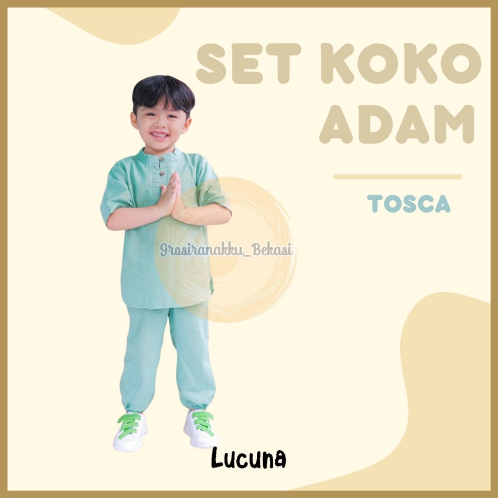 Setelan Anak Koko Adam Lucuna Linen Warna Tosca 1-5tahun