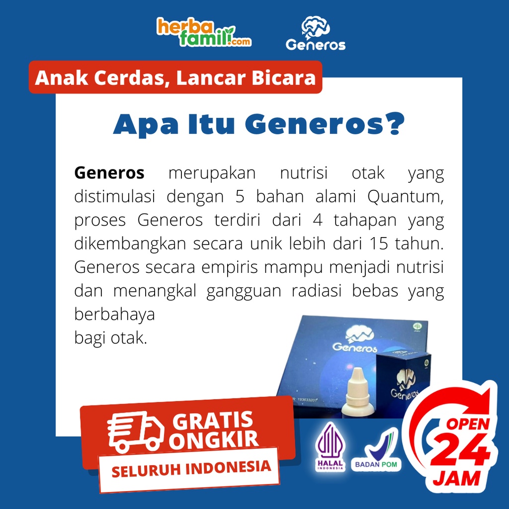 GENEROS 100% ORIGINAL | Vitamin Nutrisi Otak Anak Speech Delay Ori Telat Bicara Ampuh Menutrisi Otak Anak Secara Alami GENEROS