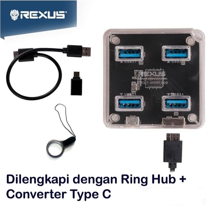 Rexus H331 4 port USB HUB 3.1 5 Gbps ports &amp; Converter Type C RXH-331