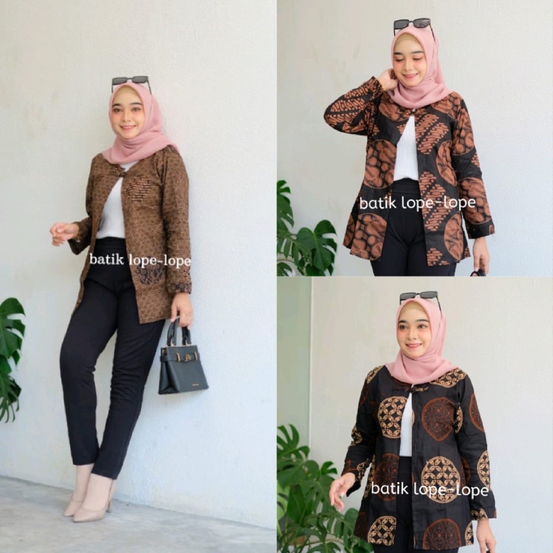 Blezer Murahh Batik Lawasan Coklat Sogan Outer Wanita Modern-Random