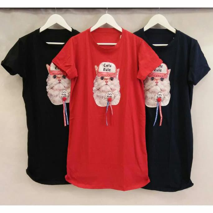 promo big cats rule dress 7670 bigsize bahan kaos katun fit to xl minidress terbaru