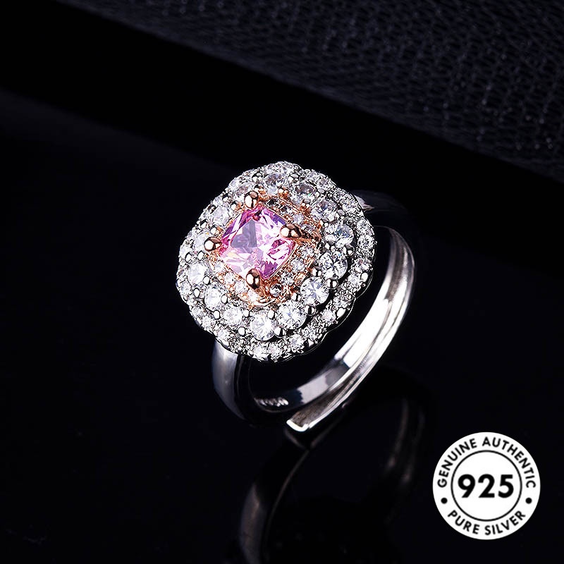 Cincin Sterling Silver 925 Dengan Kristal Warna Pink Untuk Wanita