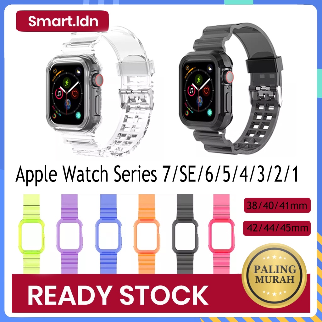 2 in 1 Transparent Strap for Apple Watch 7 8 9 41 mm 45 mm iWatch 38 40 41 42 44 45mm Clear Glacier Band TPU Full Protective Strap