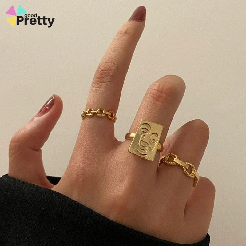 3pcs / Set Cincin Rantai Emas Model Terbuka Dapat Disesuaikan Untuk Aksesoris - PD