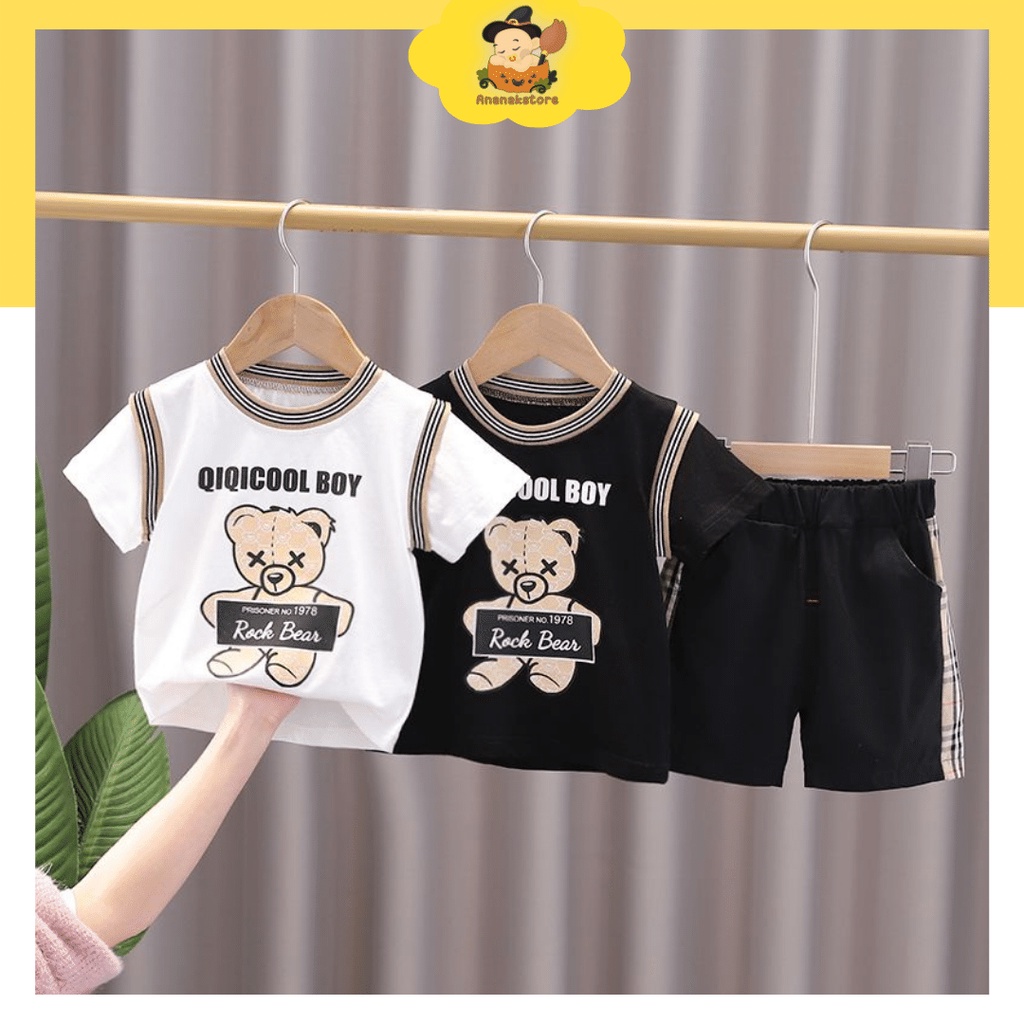 ANANAKSTORE- baju baby impor premium korea/ Setelan anak lengan pendek motif QIQI HIPU 0-5 tahun baju baby impor premium lucu