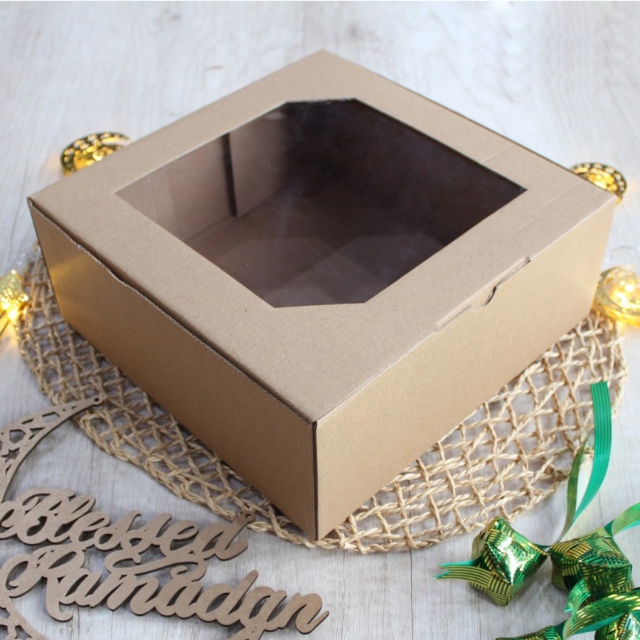 

(10 Pcs) Kardus Kotak Pudding Box Kemasan Kue Cake Hampers Packaging Ukuran 25 X 25 X 10 Cm Coklat Polos
