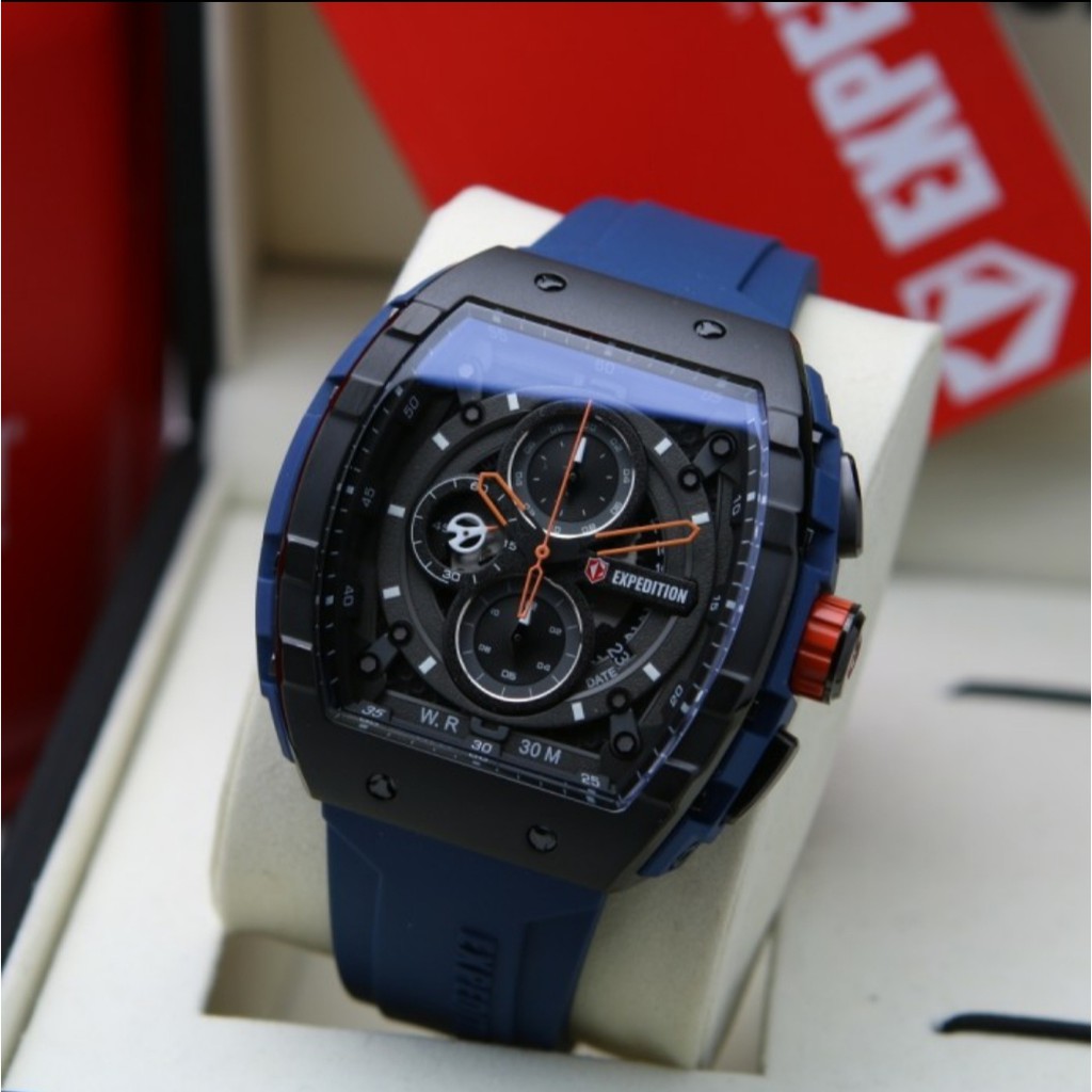 Expedition E6782 Original Jam Tangan Pria Rubber Navy Blue Black