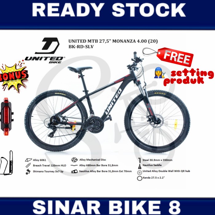 Sepeda Gunung 27,5 Inch MTB UNITED MONANZA 4.00 Alloy 3x7 Speed disc