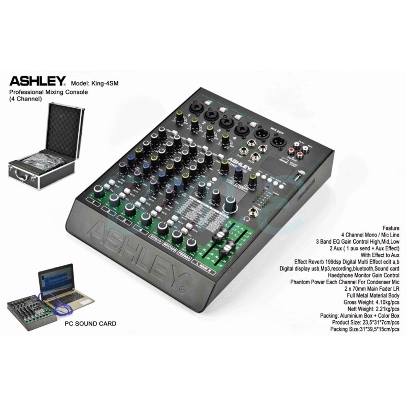 MIXER AUDIO ASHLEY KING 4SM/KING4SM USB-BLUETOOTH WITH SOUNDCARD