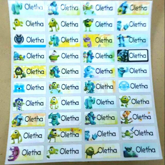 

Label nama anti air stiker waterproof Monsters Inc