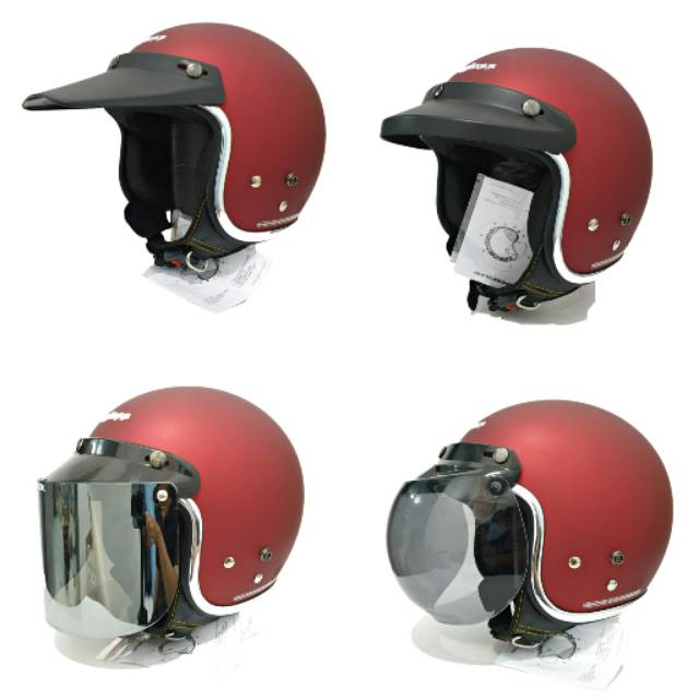 Helm Cargloss Retro Maroon Doff Dengan List Chroom